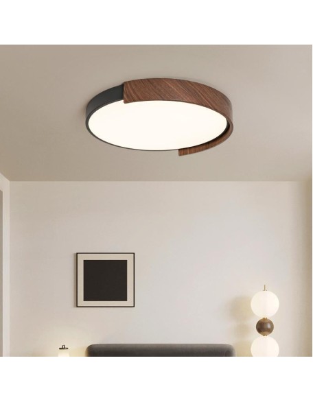 Study Lamp Minimalist Round Bedroom Ceiling Light Walnut Wood Grain Medieval Style Master Bedroom Lamps